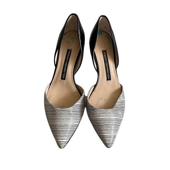 FRENCH CONNECTION Effie Pointy Toe Kitten Heel Pumps Black White Leather 35.5 - Picture 7 of 10